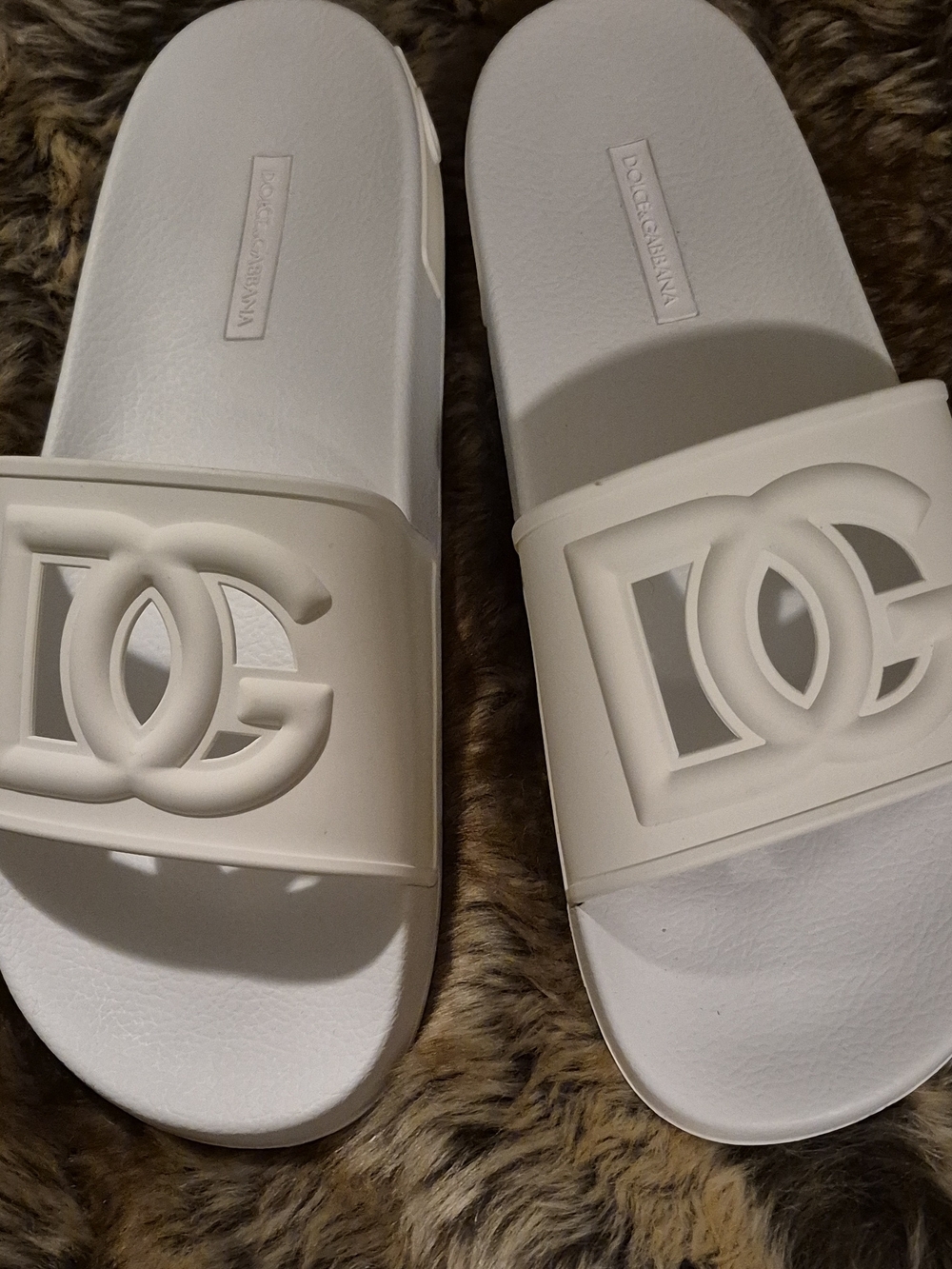 Dolce & Gabbana White Logo Slide Sandals